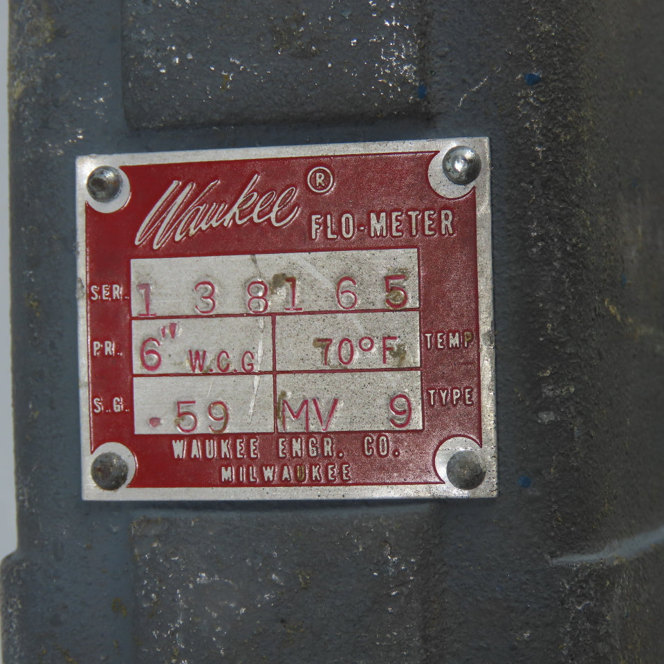 Waukee MV-9 Flow Meter 6" WCG 70°F .59SG 0-500CFH