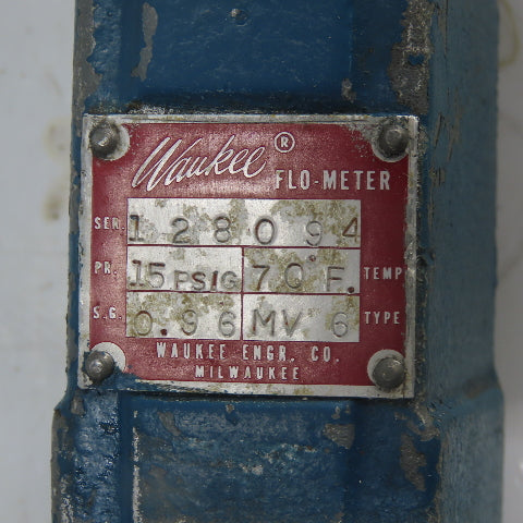 Waukee MV-6 Flow Meter 15PSIG 70°F Temp 0.96SG 0-150CFH Nitrogen