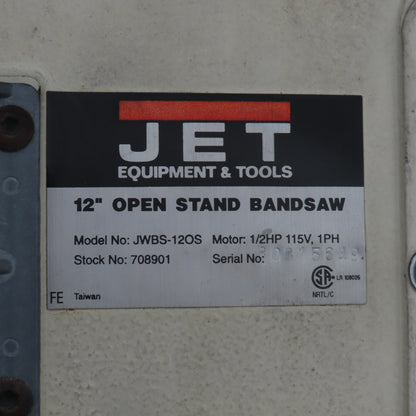 Jet JWBS-12OS 1/2HP 12" Open Stand Vertical Bandsaw 115V 1Ph