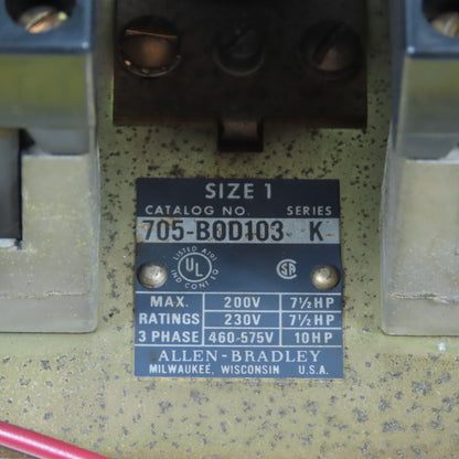 Allen Bradley 705-B0D103 Size 1 Reversing Starter 7-1/2-10HP 200-600V 120V Coil