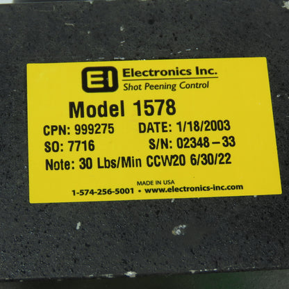 Electronics Inc. 999275 MagnaValve 1578 Shot Peening Control 30 Lbs./Min CCW20