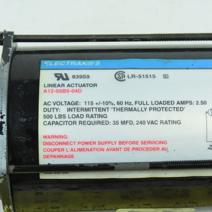 Electrak 5 A12-05B5-04D Linear Actuator Motor ONLY 115VAC 2.5A 8mm Shaft