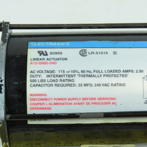 Electrak 5 A12-05B5-04D Linear Actuator Motor ONLY 115VAC 2.5A 8mm Shaft
