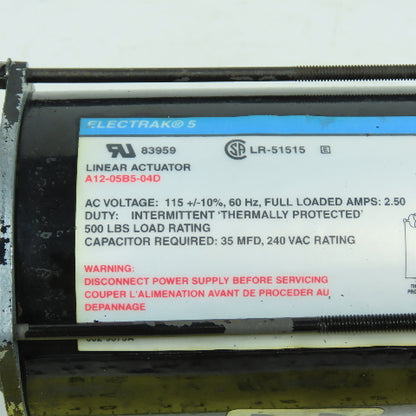Electrak 5 A12-05B5-04D Linear Actuator Motor ONLY 115VAC 2.5A 8mm Shaft
