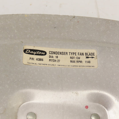 Dayton 4C886 18" 4-Blade Condenser Fan 27 Pitch 1140RPM Max 1" Hex