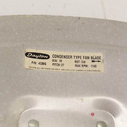 Dayton 4C886 18" 4-Blade Condenser Fan 27 Pitch 1140RPM Max 1" Hex