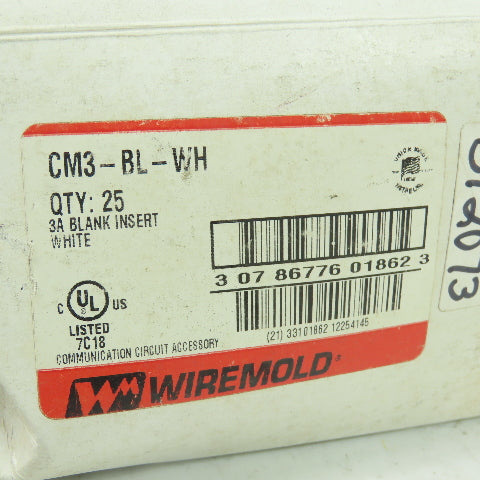Wiremold CM3-BL-WH 3A Blank Insert (White) Lot Of 25