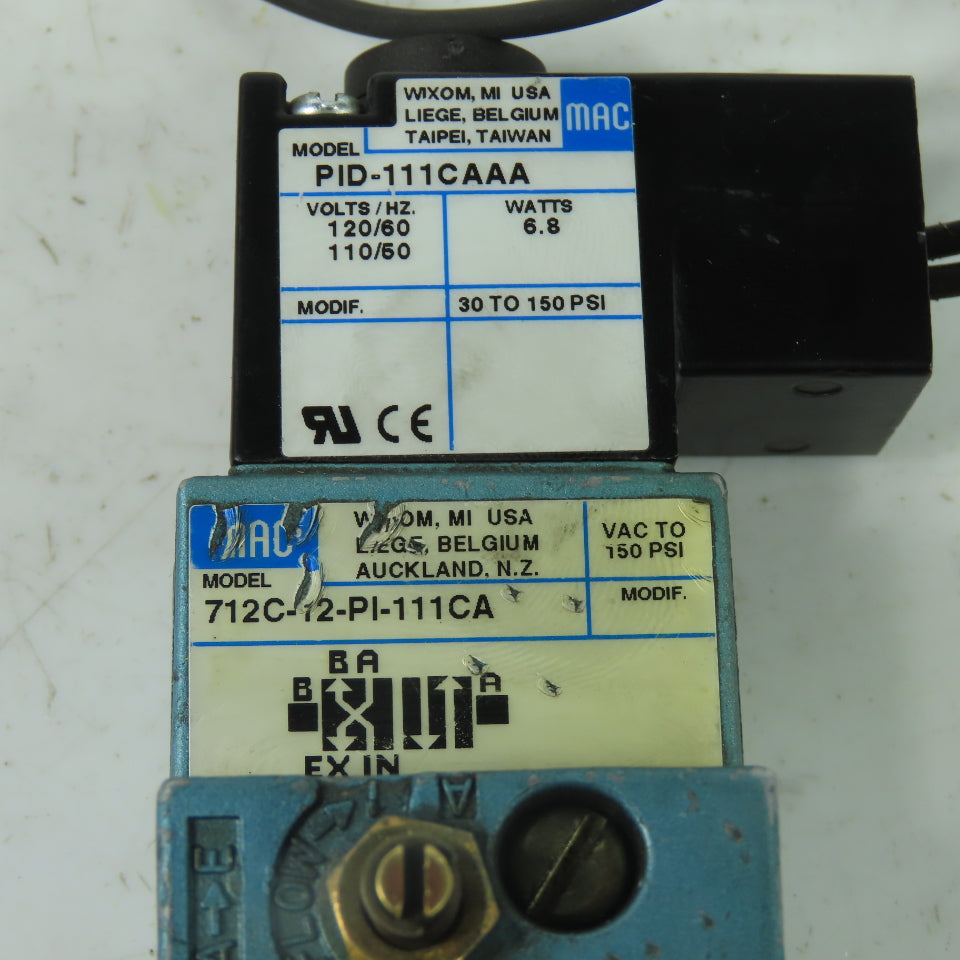 Mac 712C-12-PI-111CA 4-Way Solenoid Valve 150PSI 120V Coil 1/4" NPT
