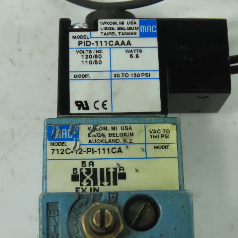 Mac 712C-12-PI-111CA 4-Way Solenoid Valve 150PSI 120V Coil 1/4" NPT