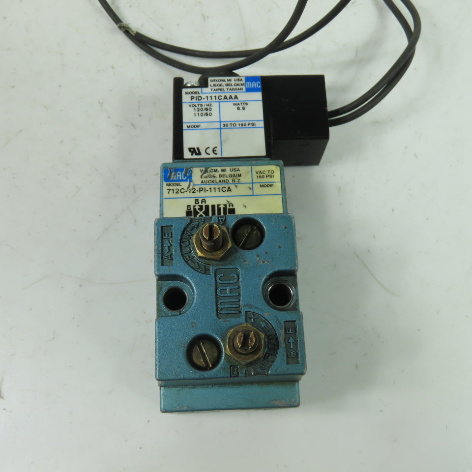 Mac 712C-12-PI-111CA 4-Way Solenoid Valve 150PSI 120V Coil 1/4" NPT