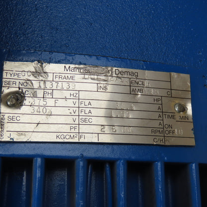 Mannesmann Demag GCH DC Electric Motor 340/375F V 2800RPM 140 Frame