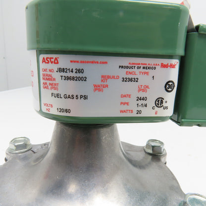 ASCO JB8214 260 Red Hat 1-1/4" Fuel Gas Solenoid Valve 120V 60Hz