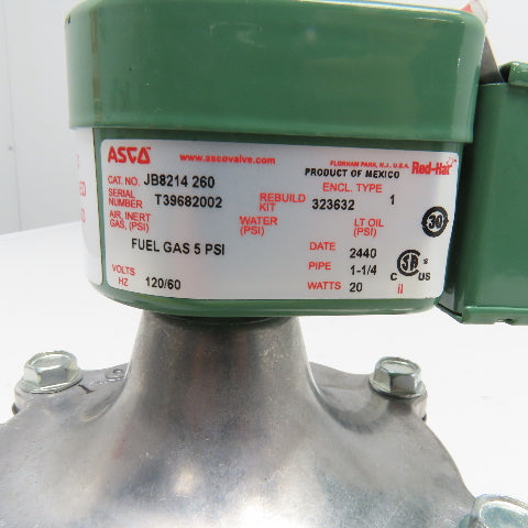 ASCO JB8214 260 Red Hat 1-1/4" Fuel Gas Solenoid Valve 120V 60Hz