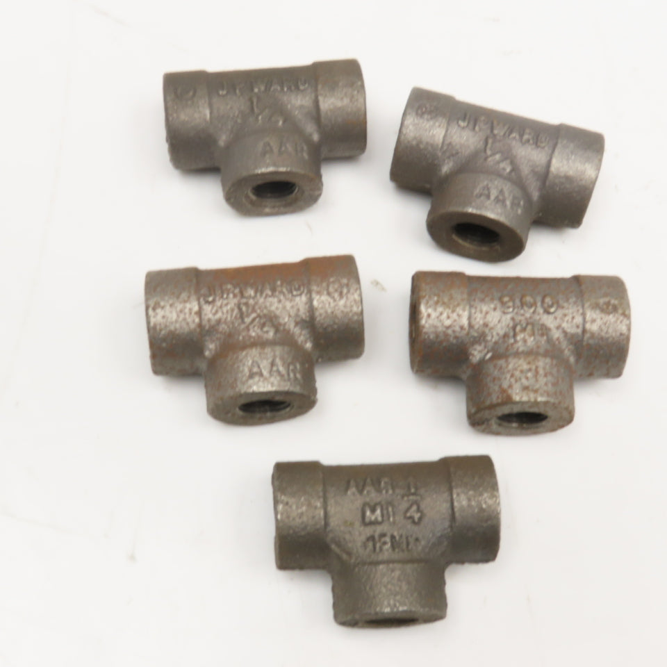 Ward 1/4" NPT Black Malleable Pipe TEE 300 CL Thick Wall Lot Of 5