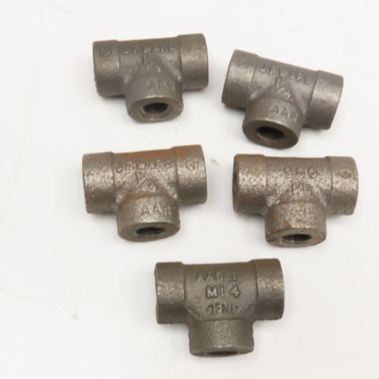 Ward 1/4" NPT Black Malleable Pipe TEE 300 CL Thick Wall Lot Of 5