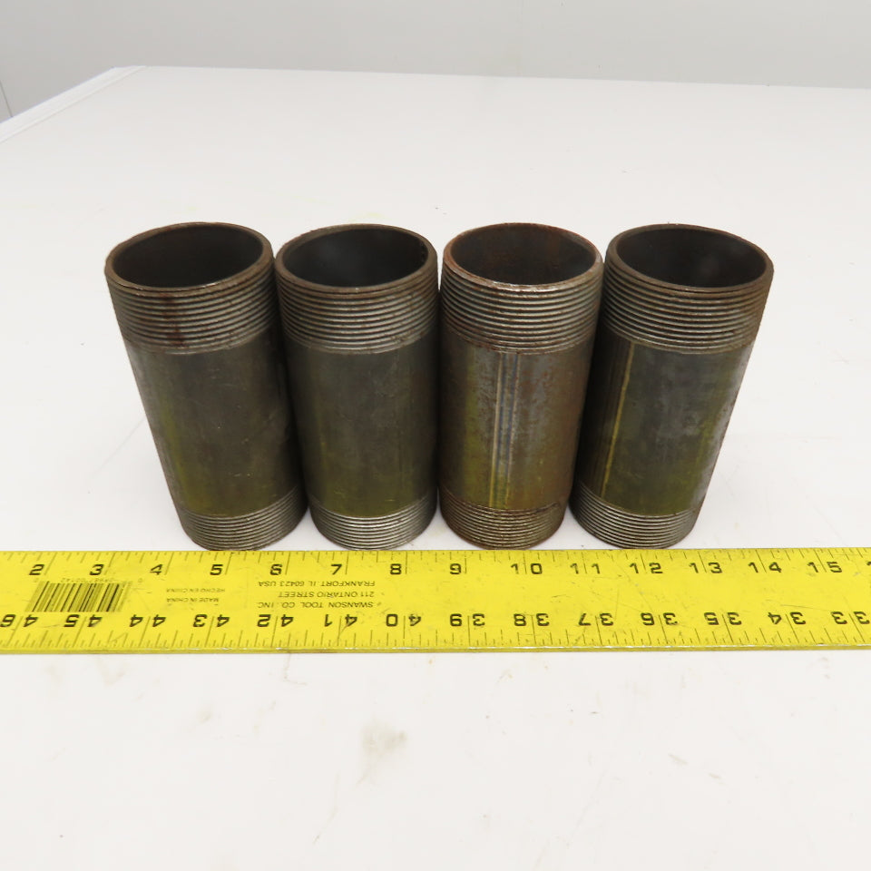 2" NPT Black Pipe Nipple 5" OAL Lot Of 4