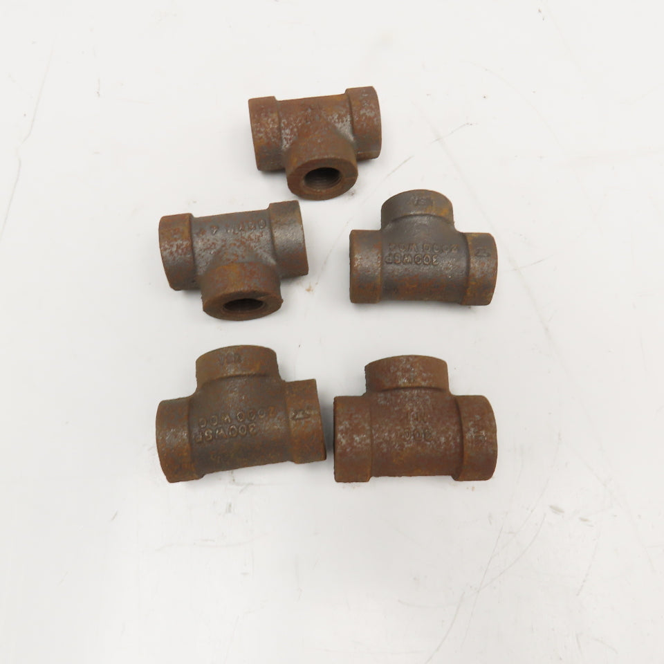 1/2" Black Malleable Iron Pipe TEE 300CL Thick Wall Lot Of 5