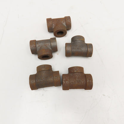 1/2" Black Malleable Iron Pipe TEE 300CL Thick Wall Lot Of 5