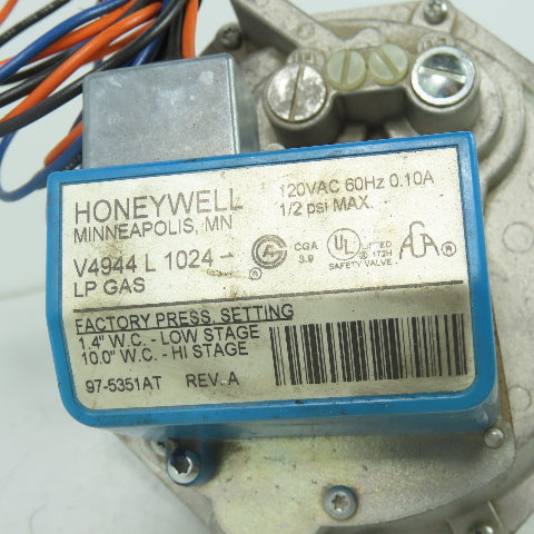 Honeywell V4944 L 1024-LP GAS Diaphragm Gas Valve Two Stage 1-1/4" NPT 120VAC