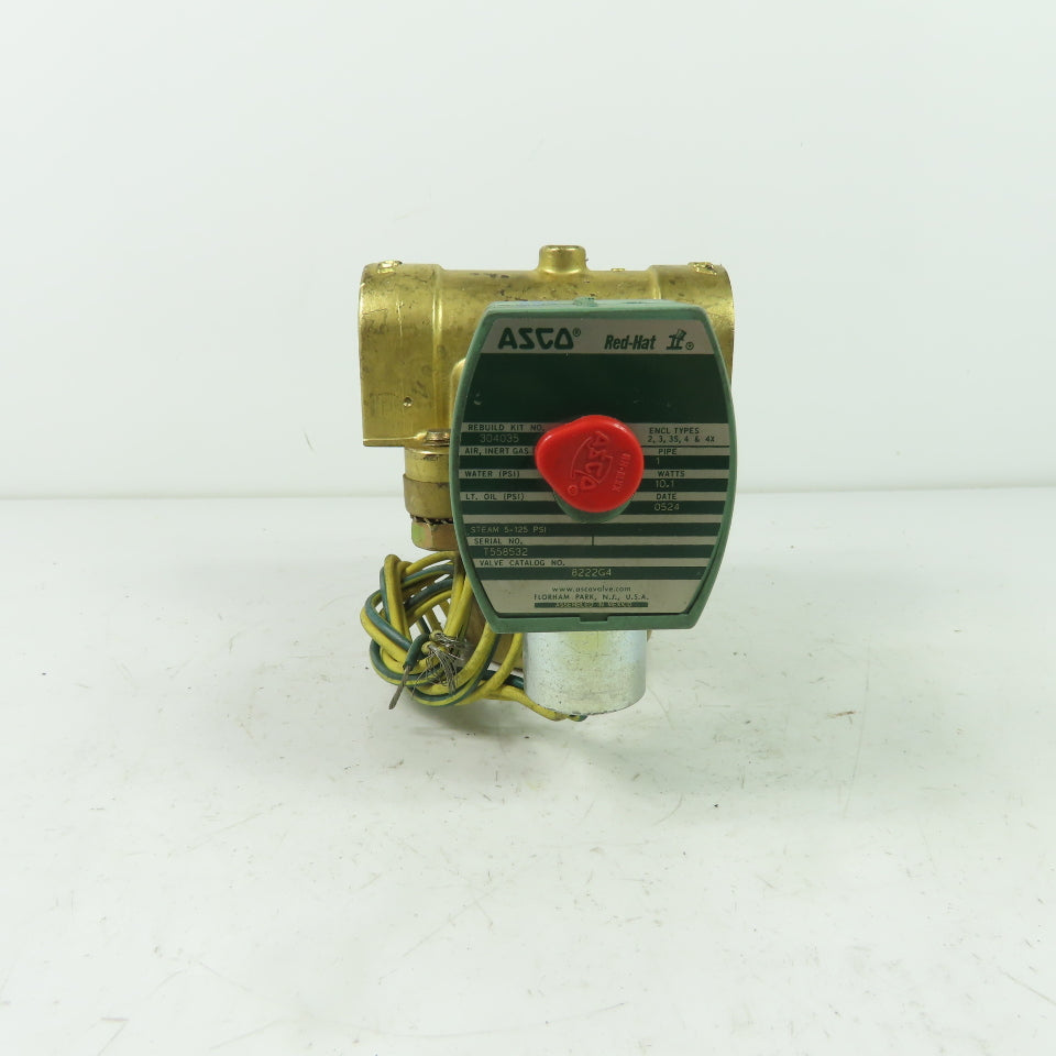 Asco 8222G4 Red Hat II 2-Way Steam Solenoid Brass Valve 1" NPT 120V 5-125PSI
