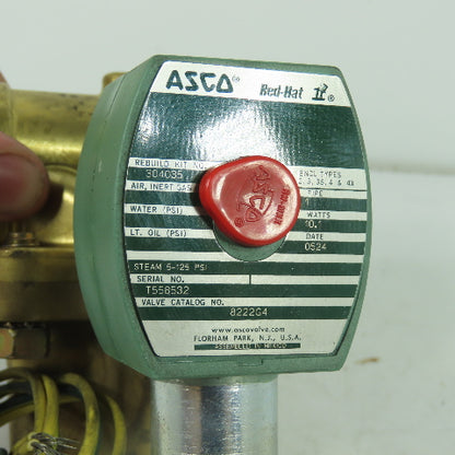 Asco 8222G4 Red Hat II 2-Way Steam Solenoid Brass Valve 1" NPT 120V 5-125PSI