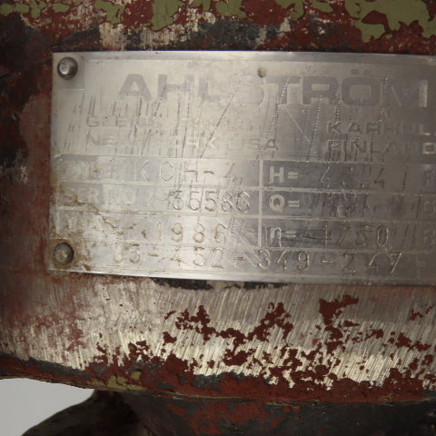 Ahlstrom KCH-4 2-1/2" x 1-1/2" Centrifugal Pump 45.4Hd/Ft. 15GPM