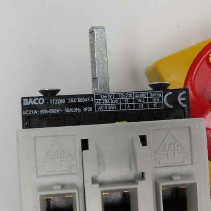 Baco 172201 3 Pole Circuit Breaker Disconnect 50A W/ Panel Operator Accessory