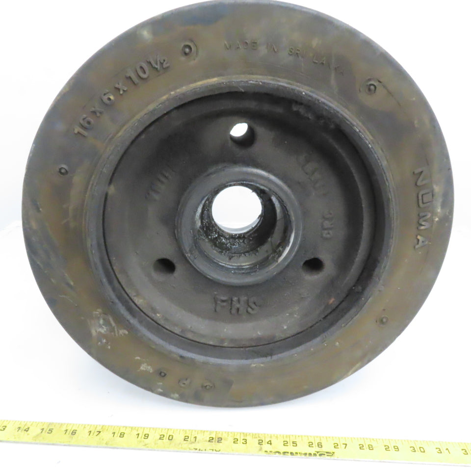 16x6x10-1/2" Hard Rubber Forklift Tire Smooth Tread Spindle Bearing Center Rim