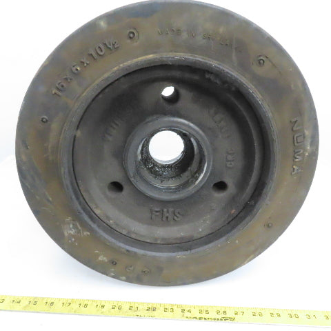 16x6x10-1/2" Hard Rubber Forklift Tire Smooth Tread Spindle Bearing Center Rim