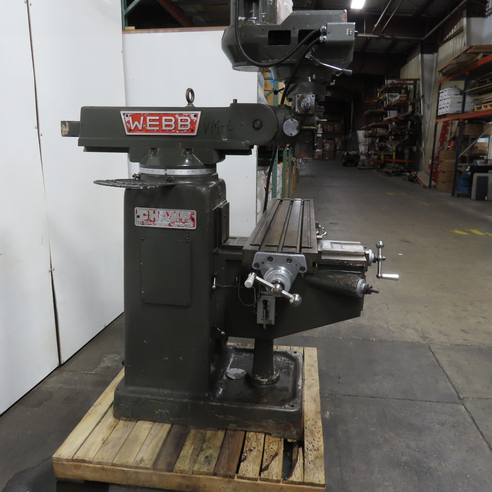 Webb 3VK 3Hp 10" x 50" Manual Feed 230V 3Ph Vertical Knee Mill Milling Machine