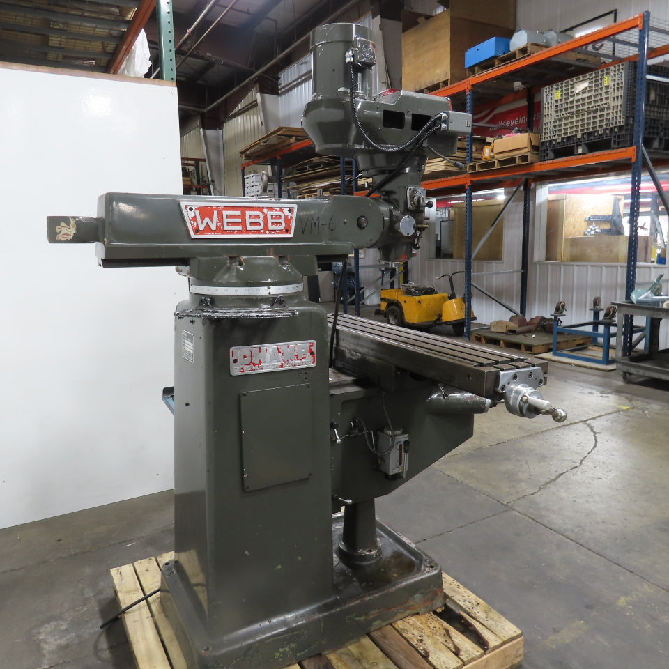 Webb 3VK 3Hp 10" x 50" Manual Feed 230V 3Ph Vertical Knee Mill Milling Machine