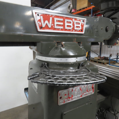 Webb 3VK 3Hp 10" x 50" Manual Feed 230V 3Ph Vertical Knee Mill Milling Machine