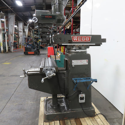 Webb 3VK 3Hp 10" x 50" Manual Feed 230V 3Ph Vertical Knee Mill Milling Machine