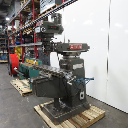 Webb 3VK 3Hp 10" x 50" Manual Feed 230V 3Ph Vertical Knee Mill Milling Machine
