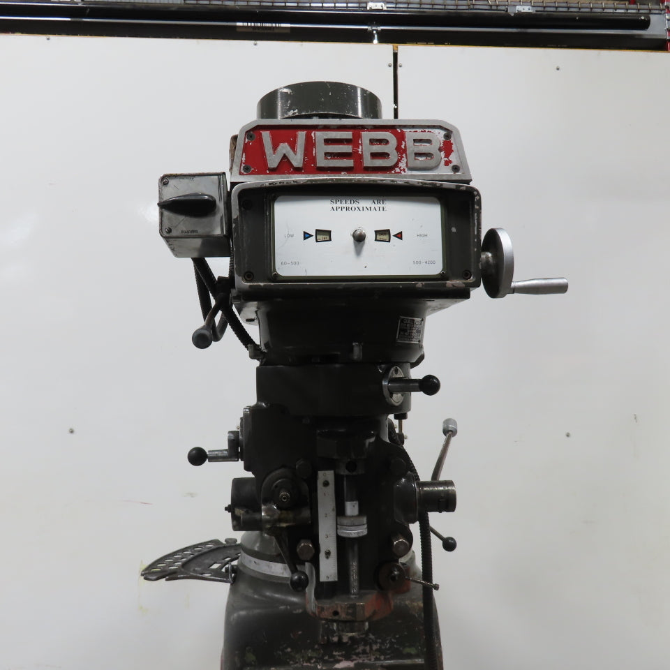 Webb 3VK 3Hp 10" x 50" Manual Feed 230V 3Ph Vertical Knee Mill Milling Machine