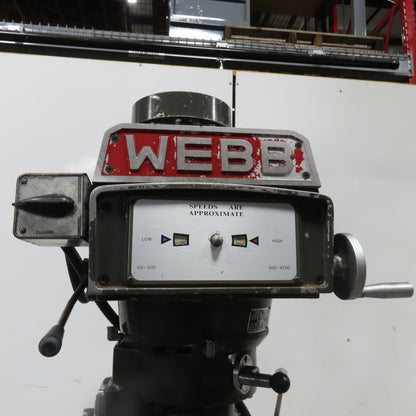 Webb 3VK 3Hp 10" x 50" Manual Feed 230V 3Ph Vertical Knee Mill Milling Machine