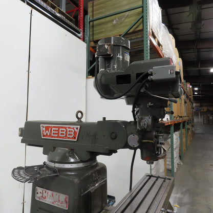 Webb 3VK 3Hp 10" x 50" Manual Feed 230V 3Ph Vertical Knee Mill Milling Machine