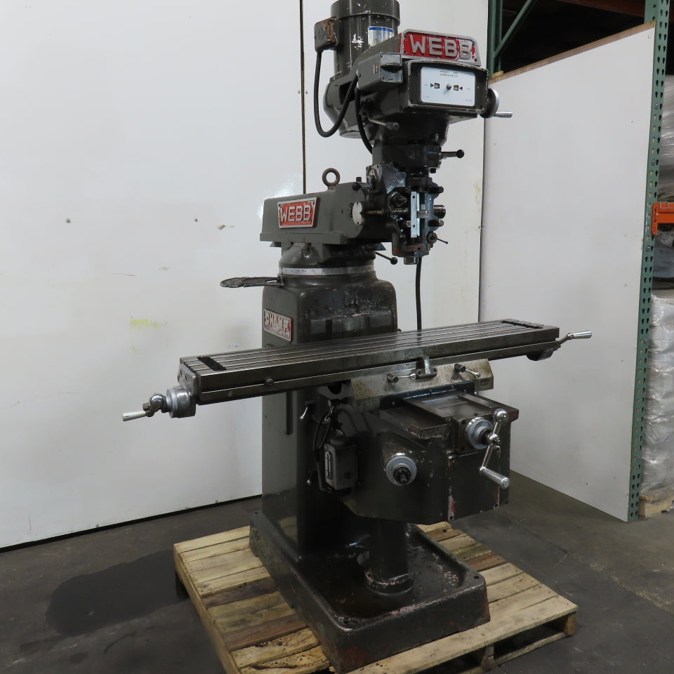 Webb 3VK 3Hp 10" x 50" Manual Feed 230V 3Ph Vertical Knee Mill Milling Machine