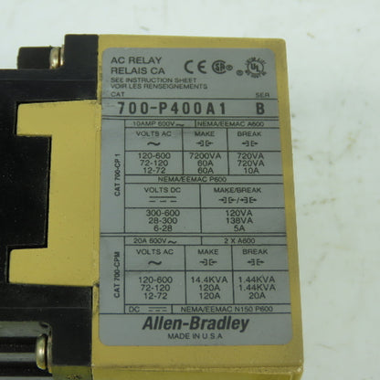 Allen Bradley 700-P400A1 Convertible Contact AC Control Relay 120V Coil