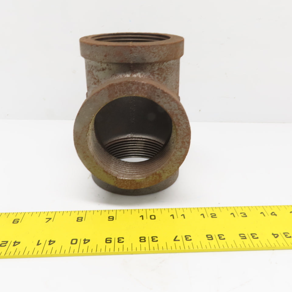 Ward 2-1/2 x 2-1/2 x 2-1/2" NPT Malleable Black Iron Tee Made in USA