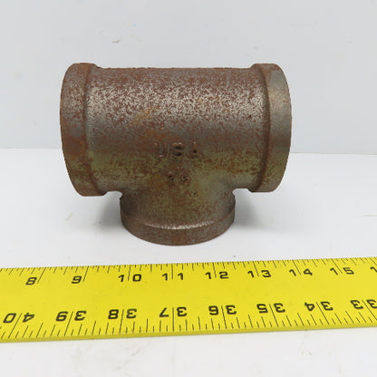 Ward 2-1/2 x 2-1/2 x 2-1/2" NPT Malleable Black Iron Tee Made in USA