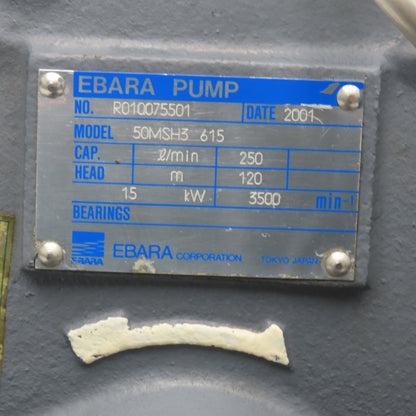 Ebara 50MSH3 615 Size 50 3 Stage Pump 250L/Min 120m/Hd. 15kW 3500RPM Max
