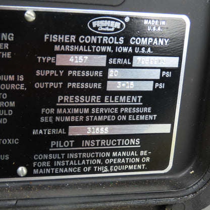 Fisher Controls 4157 Pressure Switch Control Panel 20PSI Supply 3-15PSI Output