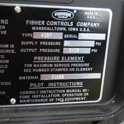 Fisher Controls 4157 Pressure Switch Control Panel 20PSI Supply 3-15PSI Output