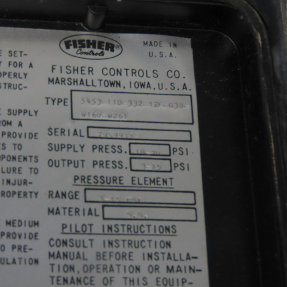 Fisher Controls 5453-11D-332-12F-G30-W160-W261 Differential Pressure Transmitter
