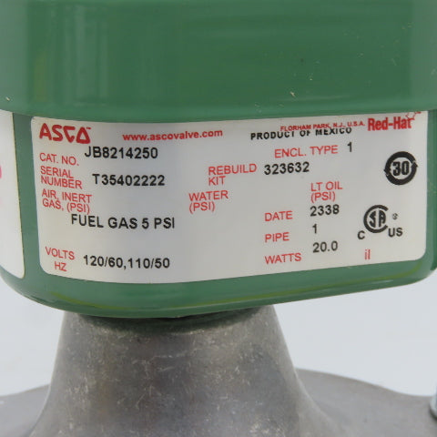 ASCO Red Hat JB8214250 Solenoid Valve 120V NC Fuel Gas 5PSI 1" NPT Or Flange