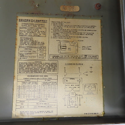 Square D SK5271W Class 9070 1800VA Transformer Disconnect Pri 230/460 Sec 115V