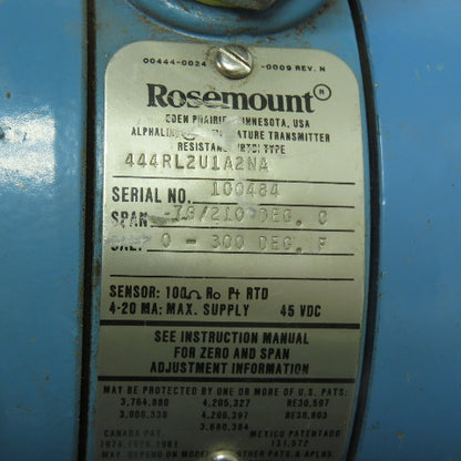 Rosemount 444RL2U1A2NA Temperature Transmitter 4-20Ma 45VDC