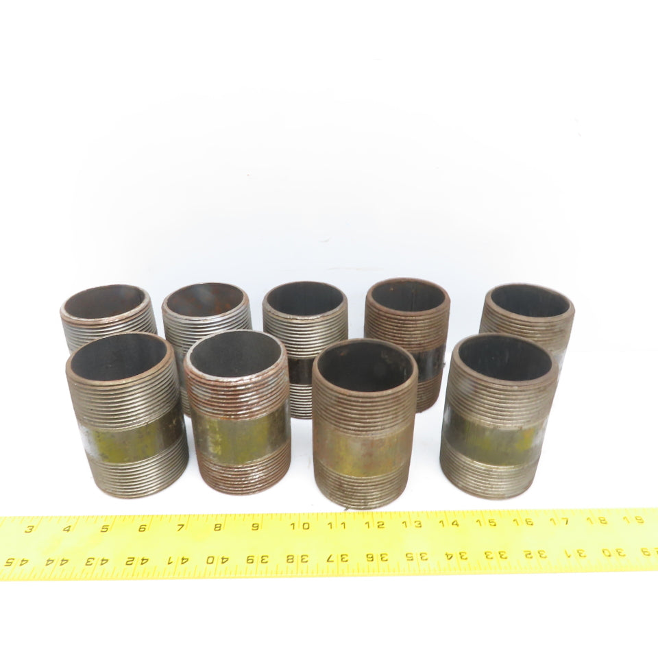 2-1/2" NPT 4" Long Malleable Iron Black Pipe Nipple Schedule 40 Lot of 9