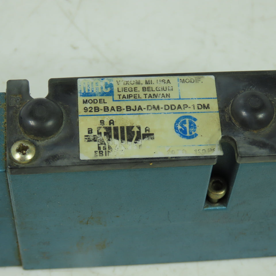 Mac 92B-BAB-BJA-DM-DDAP-1DM Solenoid Valve 20 To 120PSI 24VDC